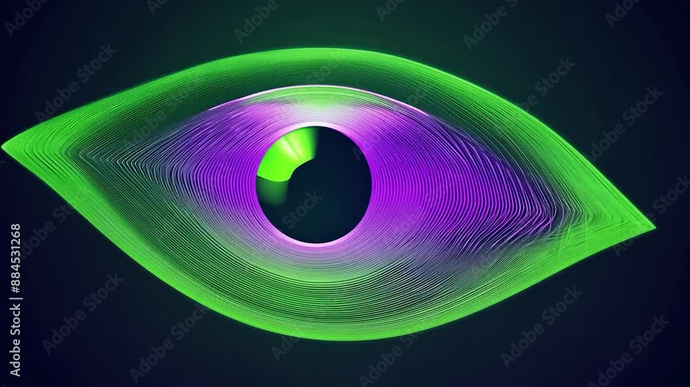 Poster abstract background with green and purple eye shape created with generative ai technology, perfect f
