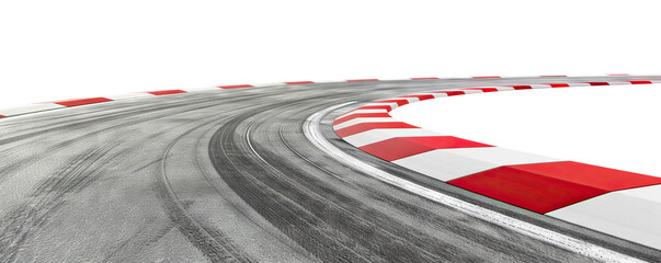 Race track with sharp curve and skid marks, cut out