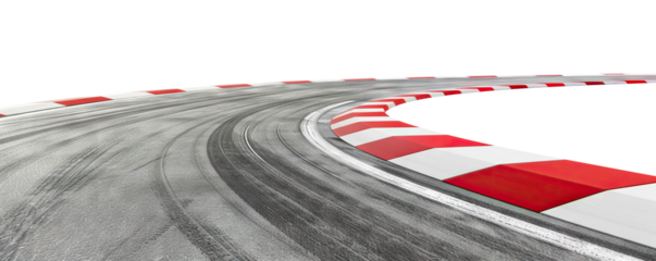 Race track with sharp curve and skid marks, cut out