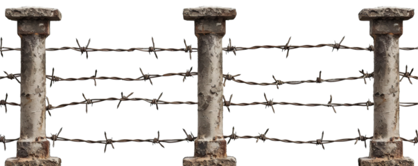 Barbed wire with concrete pillars, cut out