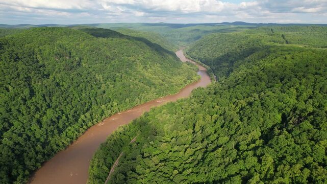WEST VIRGINIA - 7.5.2024 - Wonderful aerial footage moving down the New River of Thurmond, West Virginia.