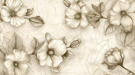 Beige tone fine lace texture with seamless beautiful vintage floral and flower abstract pattern background. 