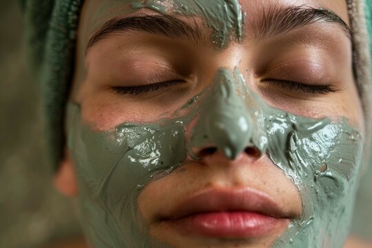 Serene individual enjoying a skincare routine with a refreshing green clay facial mask