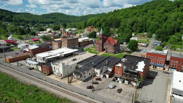 WEST VIRGINIA - 7.5.2024 - Great aerial footage circling counterclockwise around the town of Philippi, West Virginia.