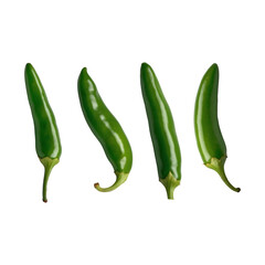 set of Hot and Fresh Green Chili Isolated on Transparent Background
