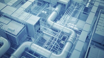 Obraz premium 3D illustration blueprint of an architectural ventilation system design