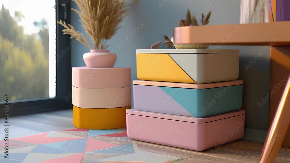 Poster quirky storage bins with whimsical geometric designs that bring a fun and playful element to organiz