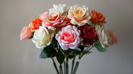 Fototapeta premium Artificial elegance beautiful colorful blossom rose flowers bouquet. Close up white and blue rose flowers bouquet for Valentine or wedding background and wallpaper. 