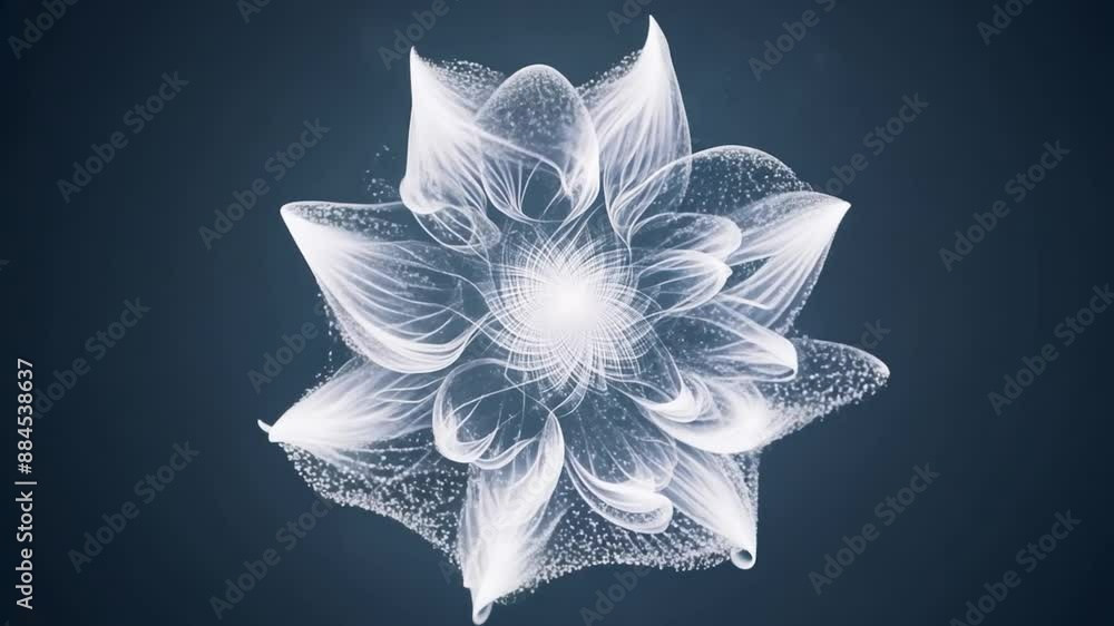 Aufkleber abstract flower shape with glowing core forming from a stream of particles. ideal for science, techn