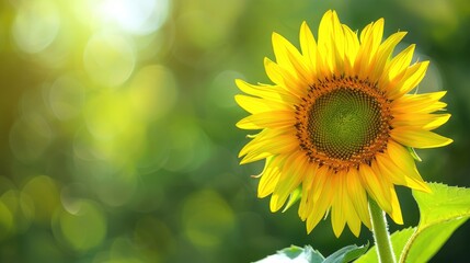 Obraz premium Close up Sunflower on Green Background Blooming Flower in Natural Setting