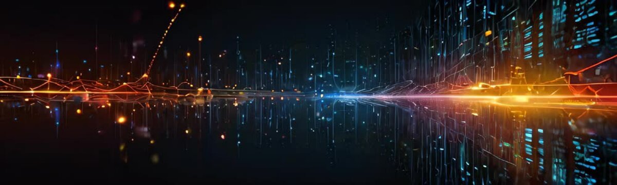 Motion graphic of Blue data matrix simulation digital line and grid technology on dark background. abstract background concept. Slow motion copy space web banner