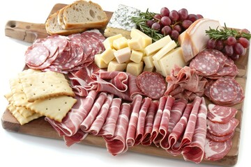 A lavish charcuterie board with a variety of meats cheeses and fruits beautifully arranged for a festive and elegant presentation