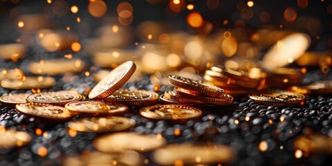 Bitcoin coins with glowing bokeh lights in the background, symbolizing digital currency and modern finance.