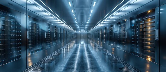 Fototapeta premium Futuristic Server Room Corridor