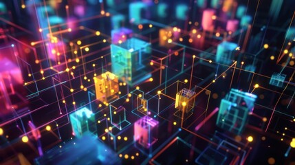 Obraz premium Abstract 3D Network of Glowing Lines and Cubes