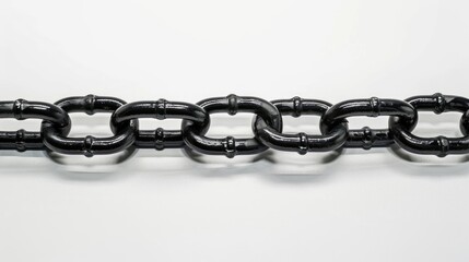 Obraz premium Isolated black metal chain on textured white background with linked for fastening objects empty space