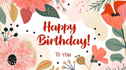 Fototapeta premium Pastel Floral Happy Birthday Card With To You Greeting