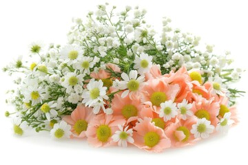 Soft and delicate arrangement of white and pink flowers creating a serene floral scene