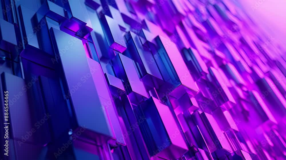 Poster cascading rectangles of varying sizes cascading down a backdrop of rich blues and purples.