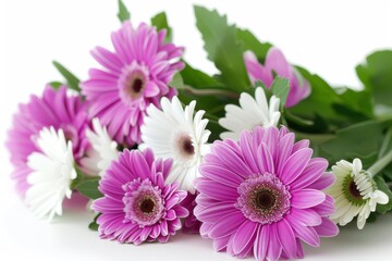 Cheerful purple pink and white flowers in a fresh composition