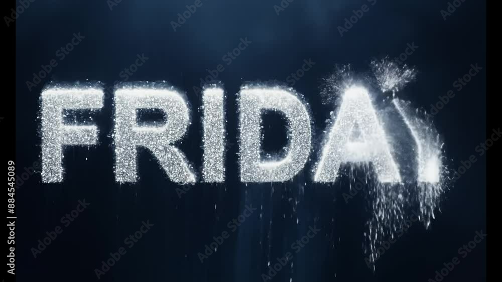Poster on a dark background, silver text gradually appears with the message happy friday! enjoy your weeken
