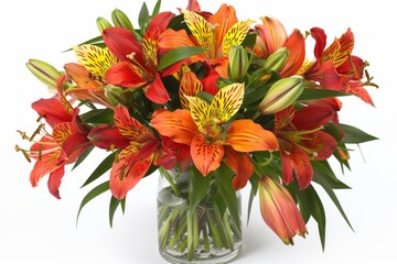 Vibrant bouquet of orange and red lilies