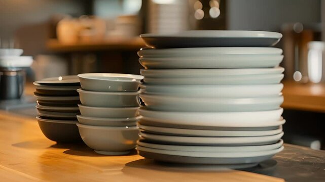 A stack of small plates and bowls for customers to use.