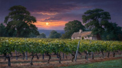 Naklejka premium an oil painting of a vineyard