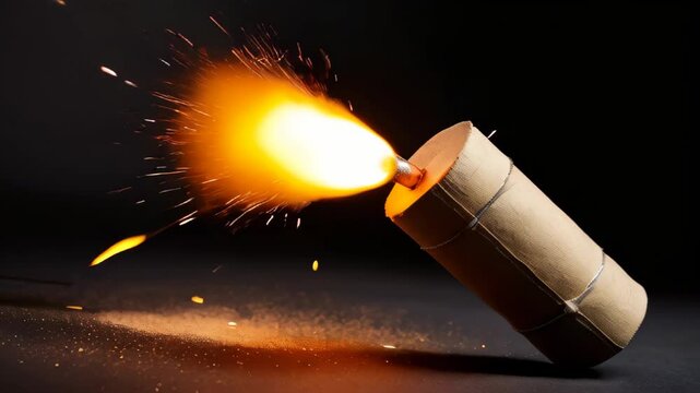 dynamite stick with burning fuse against a dark background