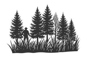 Obraz premium Hunter and Grasses silhouette on a white background
