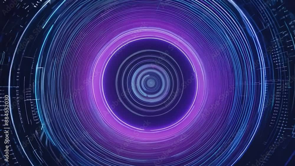Poster abstract background with glowing neon blue circles creating a tunnel effect, perfect for technology 