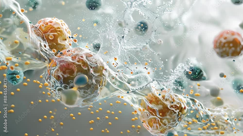 Poster a microscopic view of autophagy in action with the cell actively breaking down and recycling compone