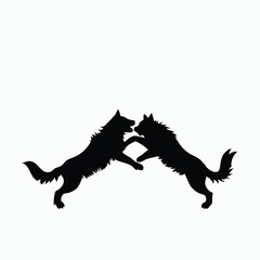 dog silhouettes fighting each other in vector style