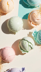 vertical picture of ice cream balls for social media promotion. Generative AI.