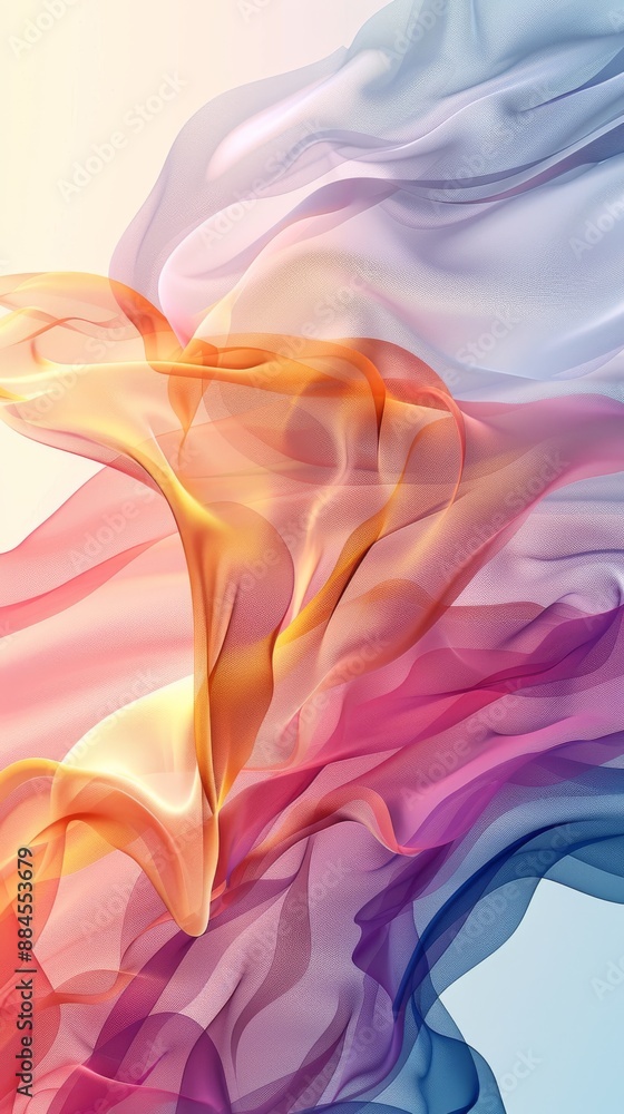 Poster abstract fluid shapes in pastel colors blending together to create a soft and dreamy visual effect