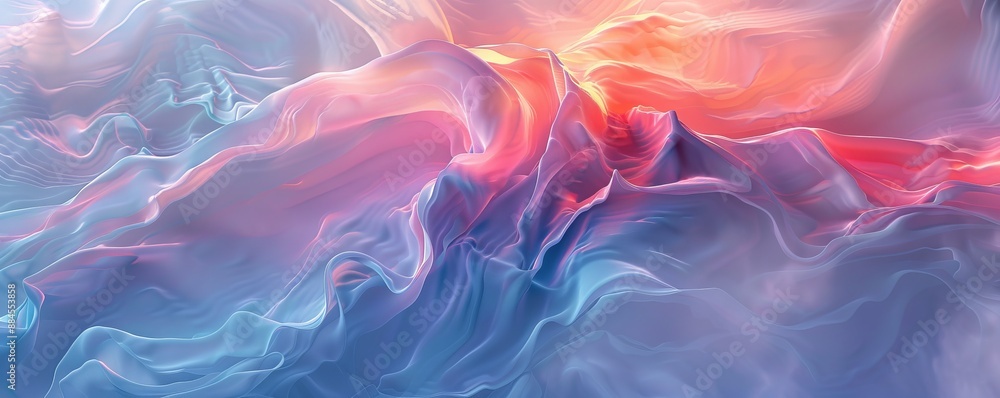 Poster abstract fluid shapes in pastel colors blending together to create a soft and dreamy visual effect