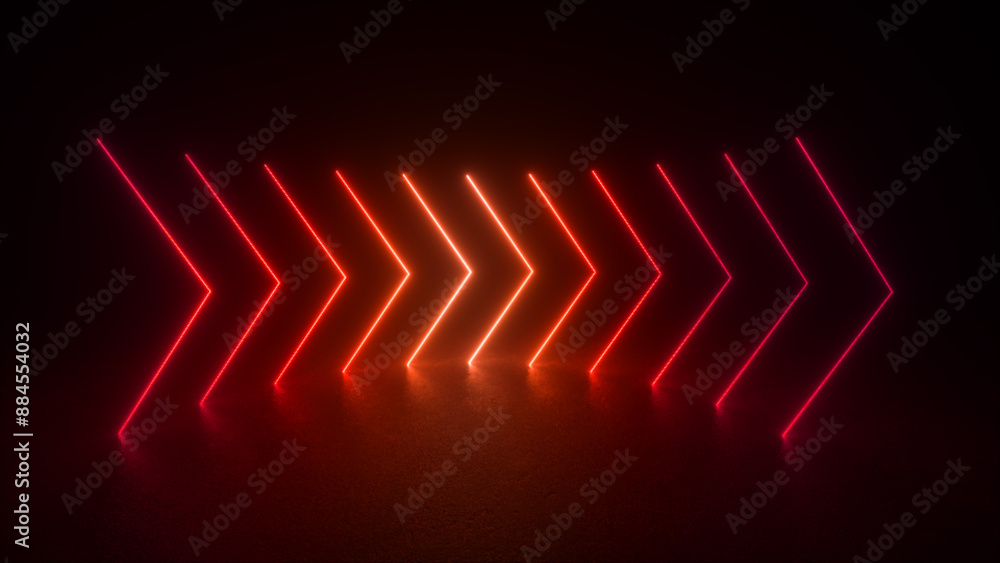 Poster a series of red and orange neon arrows point to the right, casting a soft glow on the dark backgroun
