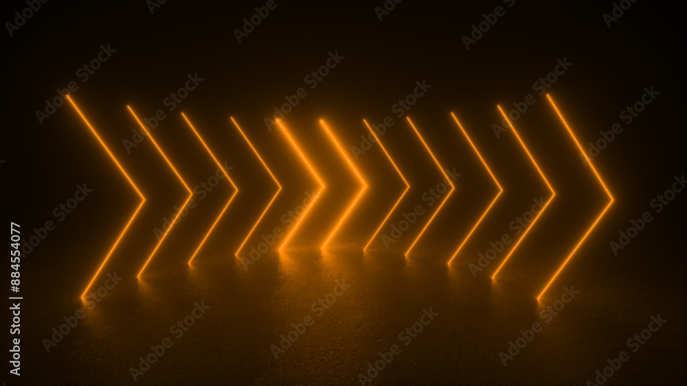 Poster a series of glowing, yellow neon arrows point towards the center of the image. the arrows are arrang