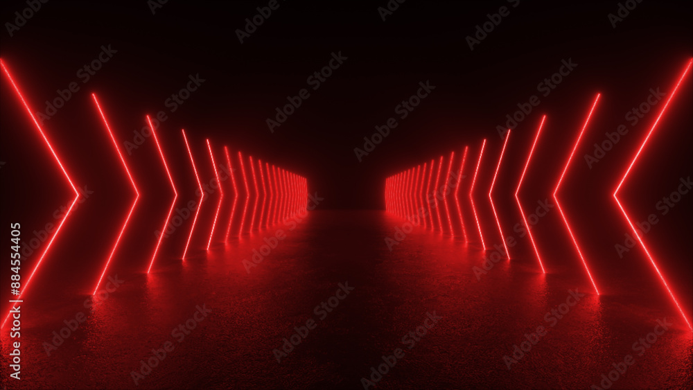 Aufkleber red neon arrows create a glowing path in a dark space.
