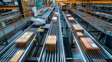 Automated conveyor belt system in a modern warehouse or distribution center.