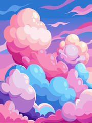 The sky is filled with a variety of colorful clouds floating gracefully