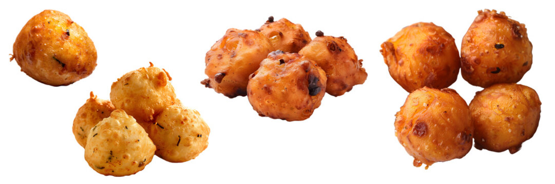 Golden crispy cheese balls, bonda on white background, png