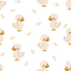 Seamless vector pattern in child style on white background. Cute ducklings. Vector illustration