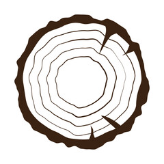 Sectional view of a tree trunk. Carved tree symbol. Flat illustration of cut tree. Vector illustration isolated on white.
