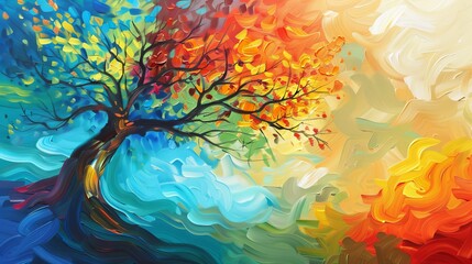 oil painting on canvas, stylized tree. Modern Artwork. interior illustration. Abstract backgroundoil painting on canvas, stylized tree. Modern Artwork. interior illustration. Abstract background 
