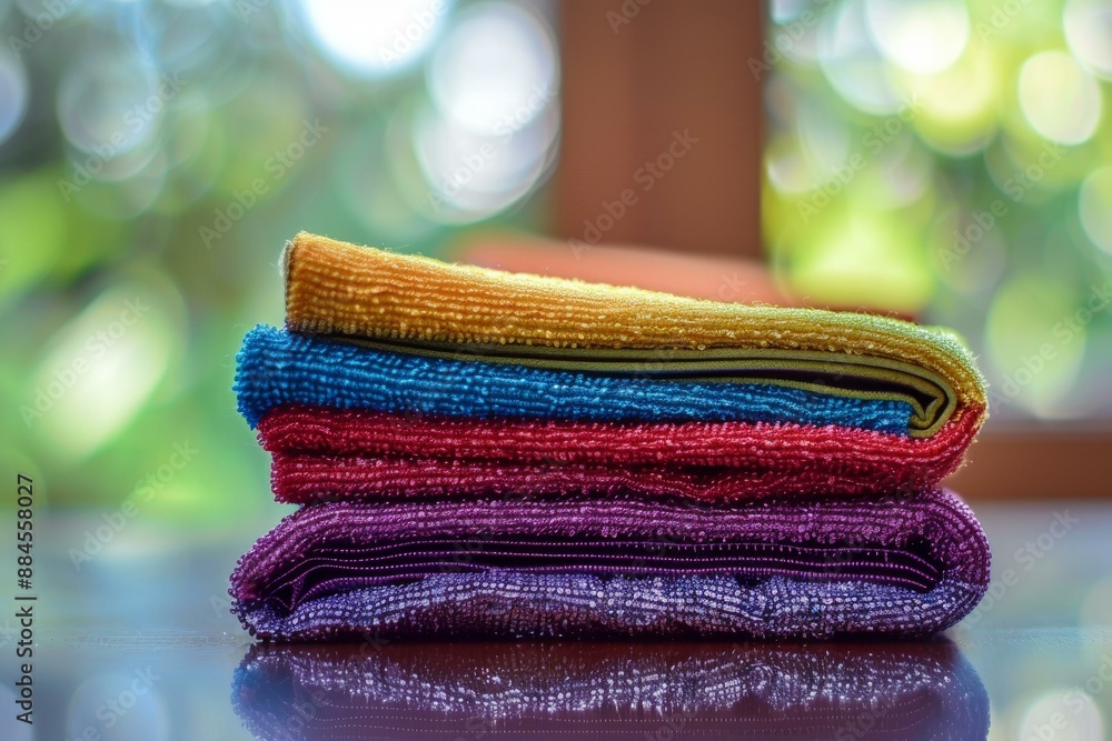 Poster vibrant stack of textiles in assorted colors presenting a visually pleasing composition
