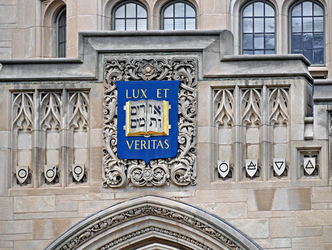 NEW HAVEN, CT -  Yale University's seal dates from 1722 when Hebrew was part of a theological education, as seen in New Haven in June 2015.