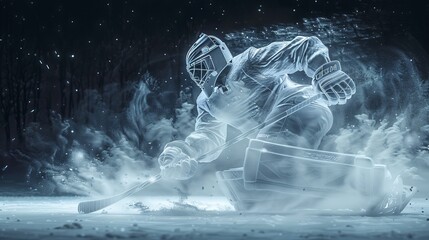 A dynamic image of an ice hockey player in action, captured with a motion effect that emphasizes speed and intensity on an icy, winter-themed background.