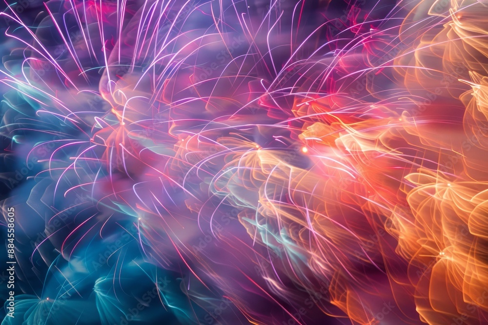 Poster dynamic backdrop featuring a burst of neon lights with a vivid color gradient