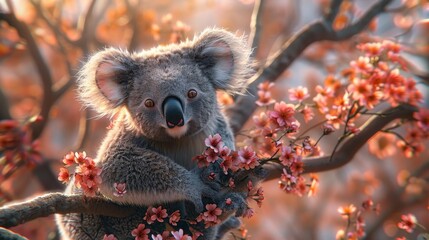 Obraz premium cute koala bear on cherry blossom tree 